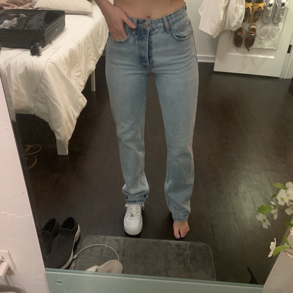 Zara straight leg high waisted jeans